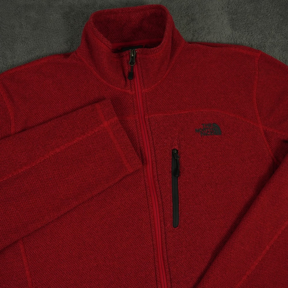 The North Face Texture Cap Rock Jacket Mens Large Red Full Zip Fleece Zip Pocket